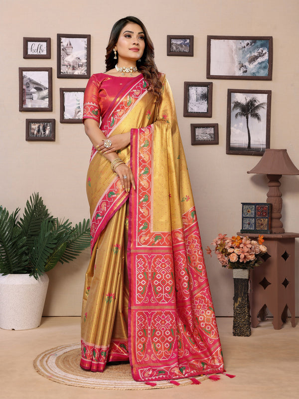 Vedant Vastram Tissue Silk Patola Design Kanjeevaram Silk Saree - Mustard - Distacart