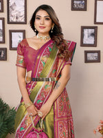 Thumbnail for Vedant Vastram Tissue Silk Patola Design Kanjeevaram Silk Saree - Olive - Distacart
