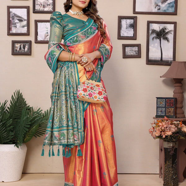 Vedant Vastram Tissue Silk Patola Design Kanjeevaram Silk Saree - Orange - Distacart