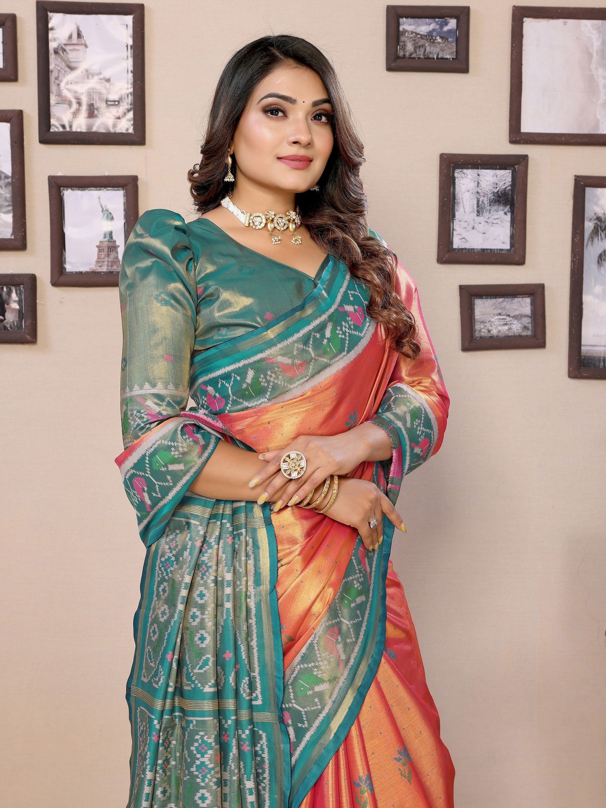 Vedant Vastram Tissue Silk Patola Design Kanjeevaram Silk Saree - Orange - Distacart