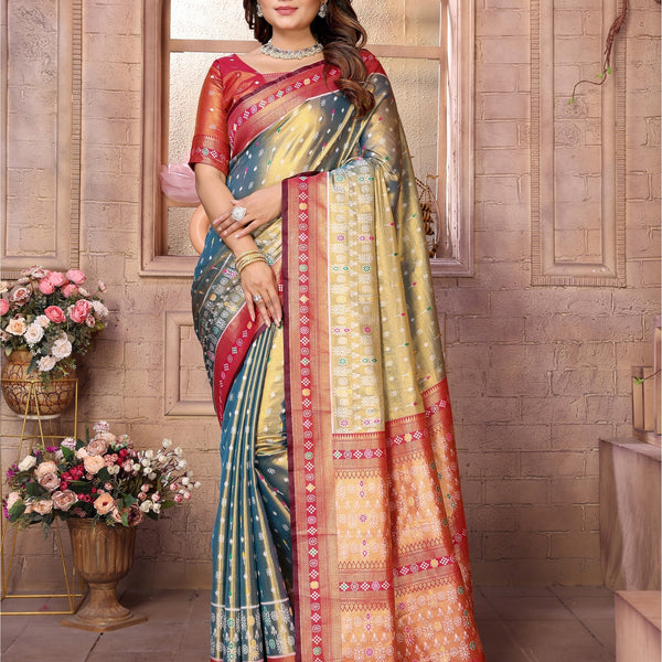 Vedant Vastram Tissue Silk Patola Design Kanjeevaram Silk Saree - Grey - Distacart