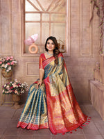 Thumbnail for Vedant Vastram Tissue Silk Patola Design Kanjeevaram Silk Saree - Grey - Distacart