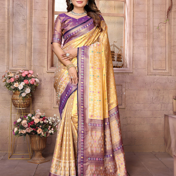 Vedant Vastram Tissue Silk Patola Design Kanjeevaram Silk Saree - Lavender - Distacart