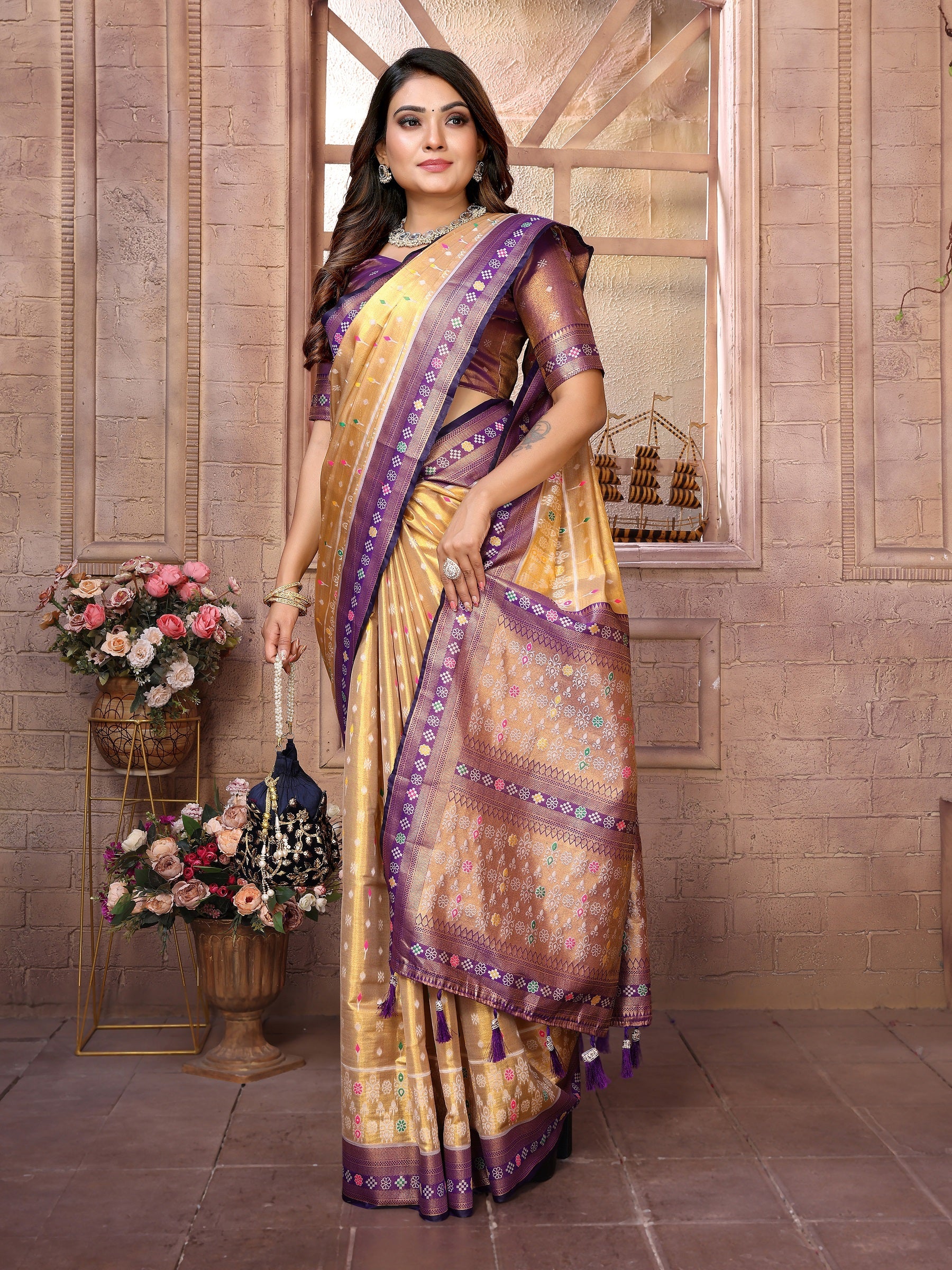 Vedant Vastram Tissue Silk Patola Design Kanjeevaram Silk Saree - Lavender - Distacart