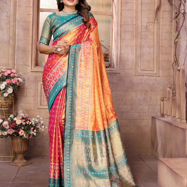 Vedant Vastram Tissue Silk Patola Design Kanjeevaram Silk Saree - Orange - Distacart