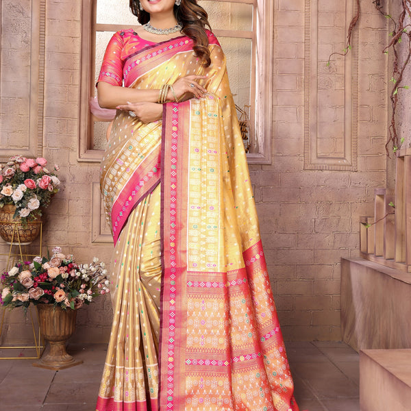 Vedant Vastram Tissue Silk Patola Design Kanjeevaram Silk Saree - Pink - Distacart