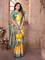 Thumbnail for Vedant Vastram Tissue Silk Patola Design Kanjeevaram Silk Saree - Yellow - Distacart
