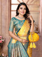 Thumbnail for Vedant Vastram Tissue Silk Patola Design Kanjeevaram Silk Saree - Yellow - Distacart