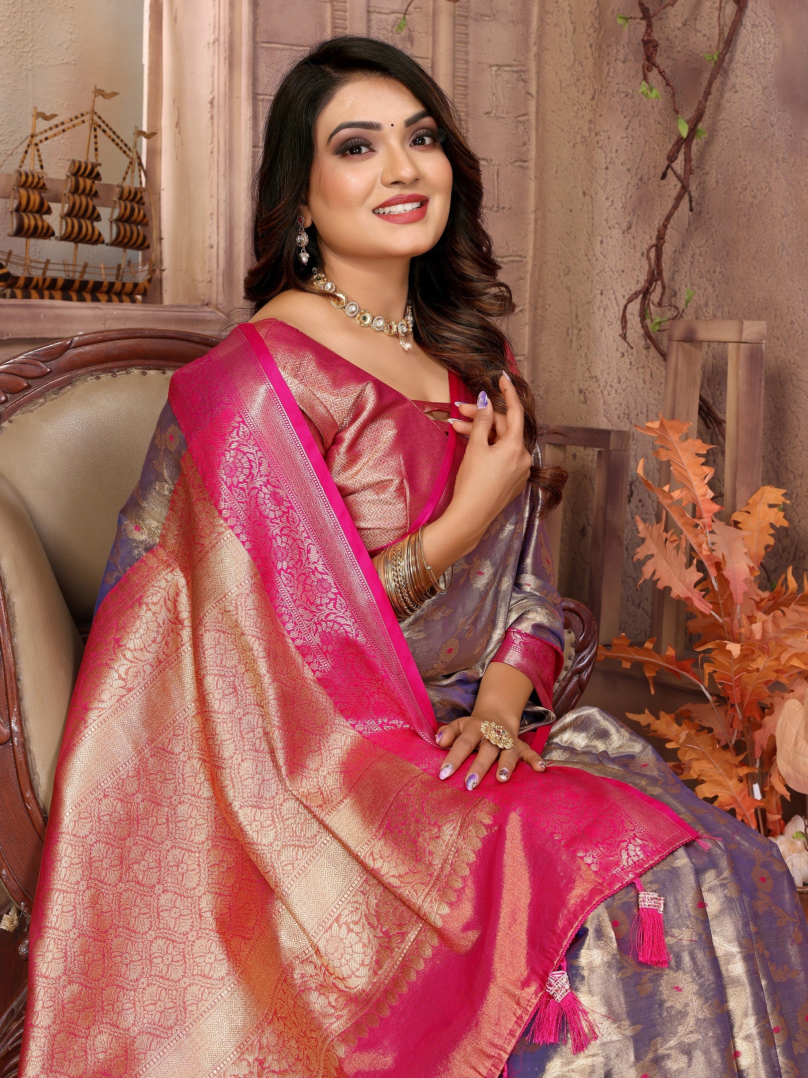 Vedant Vastram Tissue Silk Kanjeevaram Silk Saree - Sky Blue - Distacart