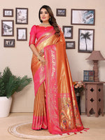 Thumbnail for Vedant Vastram Tissue Silk Paithani Silk Saree - Orange - Distacart