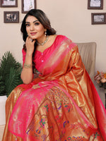 Thumbnail for Vedant Vastram Tissue Silk Paithani Silk Saree - Orange - Distacart