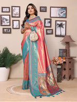 Thumbnail for Vedant Vastram Tissue Silk Paithani Silk Saree - Peach - Distacart