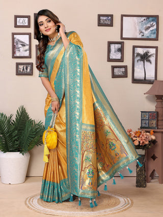 Vedant Vastram Tissue Silk Paithani Silk Saree - Yellow - Distacart