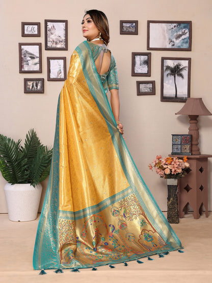 Vedant Vastram Tissue Silk Paithani Silk Saree - Yellow - Distacart