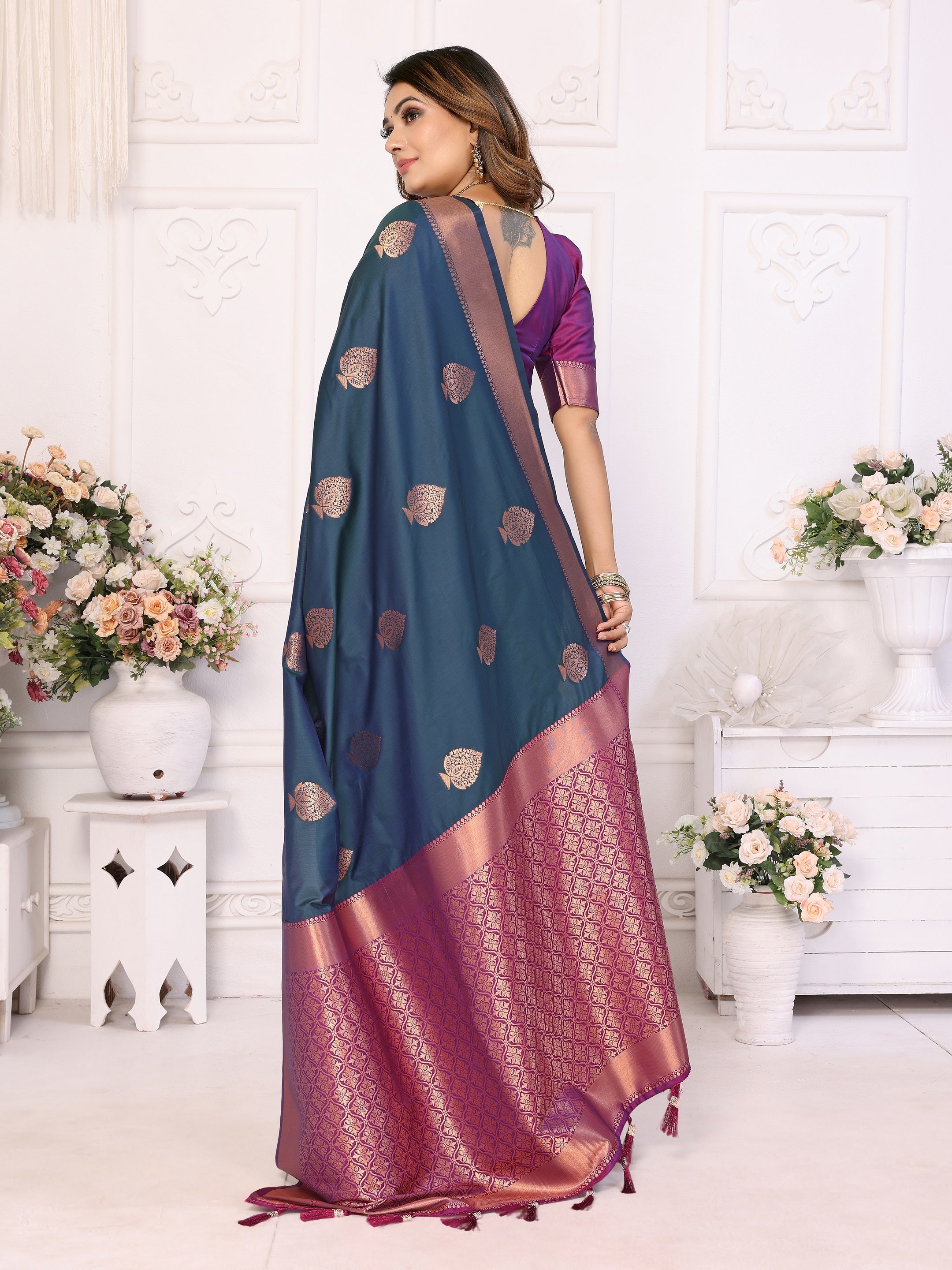 Vedant Vastram Soft Litchi Silk Banarasi Silk Saree - Morpich - Distacart