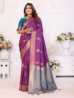 Thumbnail for Vedant Vastram Soft Litchi Silk Banarasi Silk Saree - Purple - Distacart