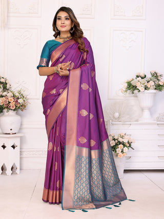 Vedant Vastram Soft Litchi Silk Banarasi Silk Saree - Purple - Distacart