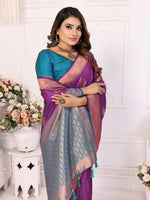Thumbnail for Vedant Vastram Soft Litchi Silk Banarasi Silk Saree - Purple - Distacart