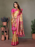 Thumbnail for Vedant Vastram Tissue Silk Leheriya Design Kanjeevaram Silk Saree - Gold - Distacart