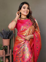 Thumbnail for Vedant Vastram Tissue Silk Leheriya Design Kanjeevaram Silk Saree - Orange - Distacart