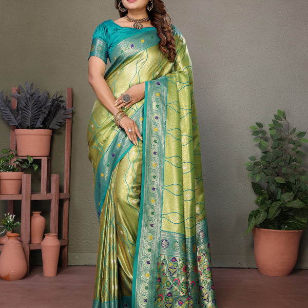 Vedant Vastram Tissue Silk Leheriya Design Kanjeevaram Silk Saree - Parrot - Distacart