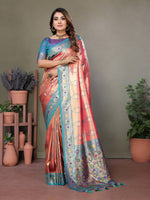 Thumbnail for Vedant Vastram Tissue Silk Leheriya Design Kanjeevaram Silk Saree - Peach - Distacart