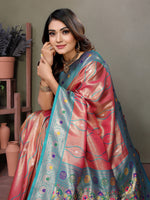 Thumbnail for Vedant Vastram Tissue Silk Leheriya Design Kanjeevaram Silk Saree - Peach - Distacart