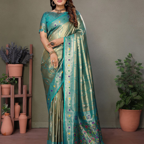 Vedant Vastram Tissue Silk Leheriya Design Kanjeevaram Silk Saree - Rama - Distacart