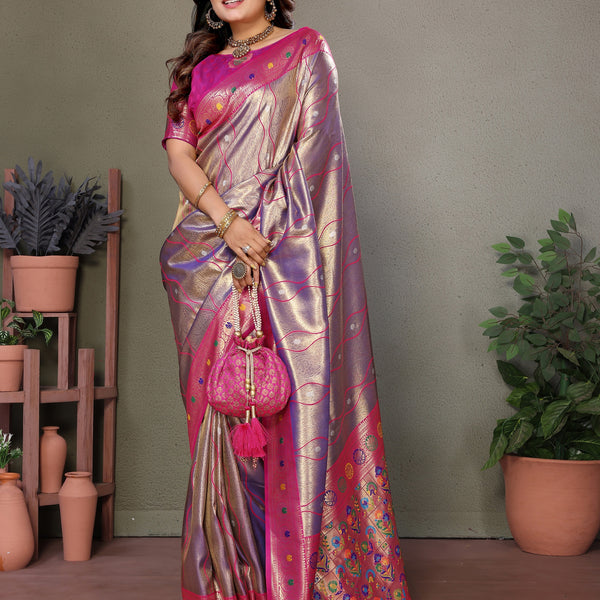 Vedant Vastram Tissue Silk Leheriya Design Kanjeevaram Silk Saree - Sky Blue - Distacart