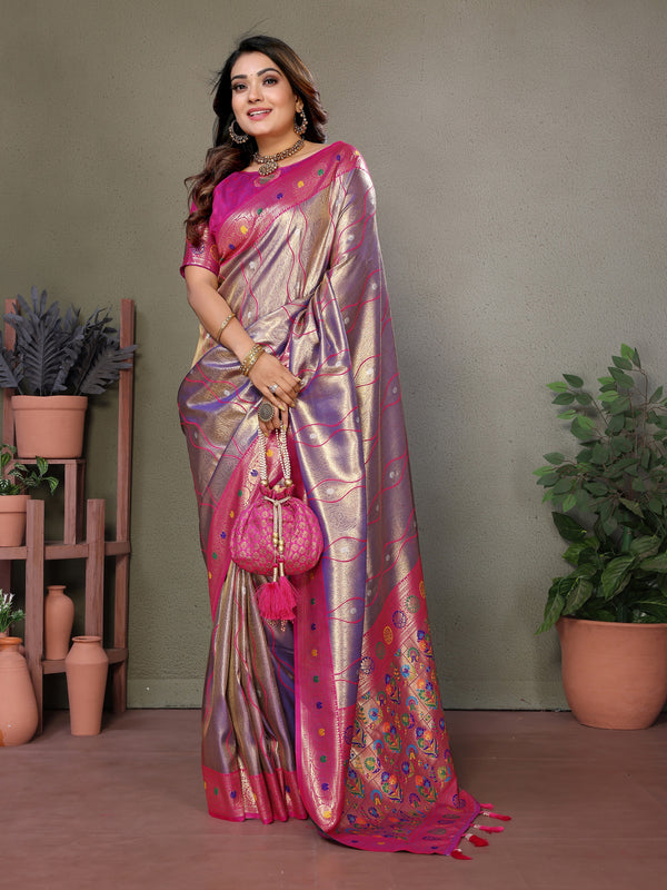Vedant Vastram Tissue Silk Leheriya Design Kanjeevaram Silk Saree - Sky Blue - Distacart