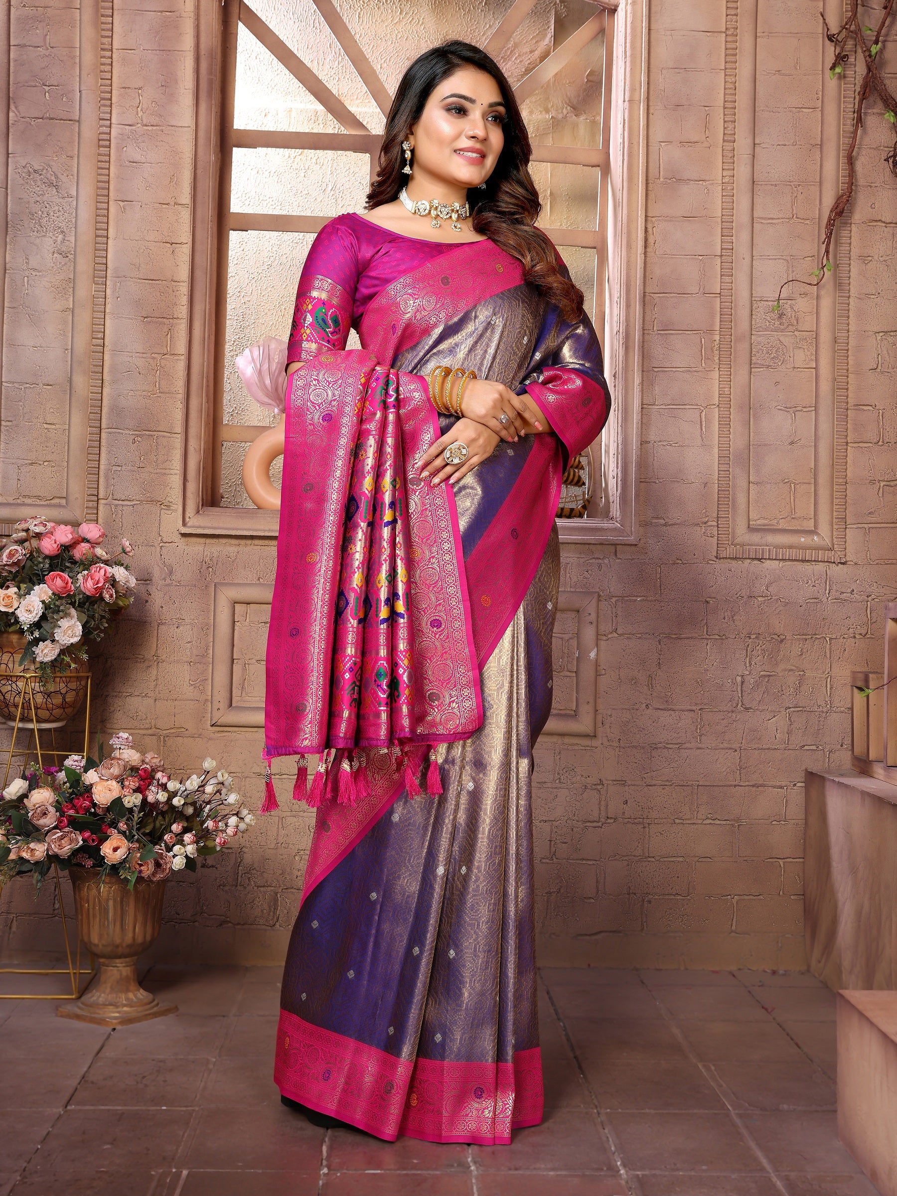 Vedant Vastram Tissue Silk Paithani Silk Saree - Blue - Distacart