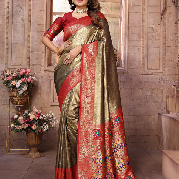 Vedant Vastram Tissue Silk Paithani Silk Saree - Gold - Distacart
