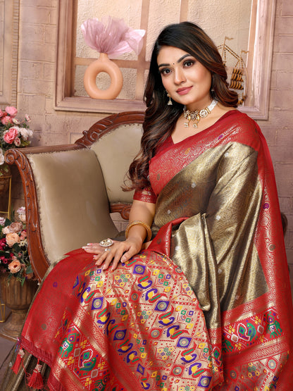 Vedant Vastram Tissue Silk Paithani Silk Saree - Gold - Distacart