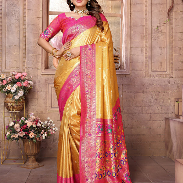 Vedant Vastram Tissue Silk Paithani Silk Saree - Mustard - Distacart