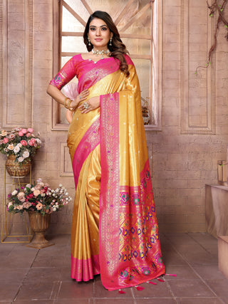 Vedant Vastram Tissue Silk Paithani Silk Saree - Mustard - Distacart
