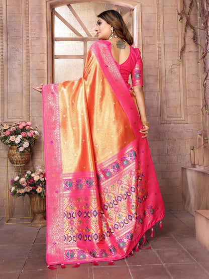 Vedant Vastram Tissue Silk Paithani Silk Saree - Orange - Distacart