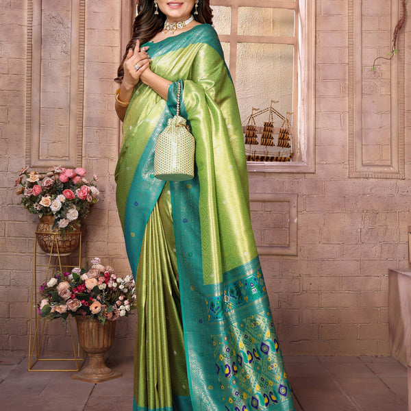Vedant Vastram Tissue Silk Paithani Silk Saree - Parrot - Distacart