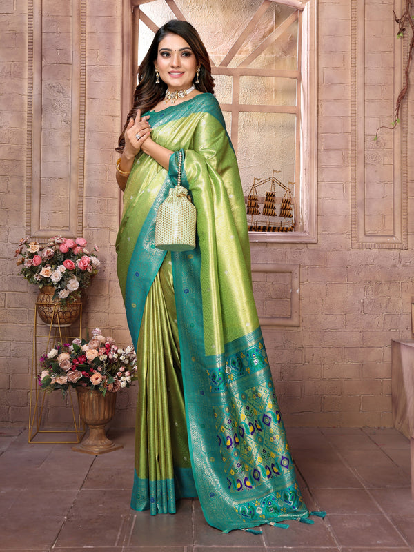 Vedant Vastram Tissue Silk Paithani Silk Saree - Parrot - Distacart