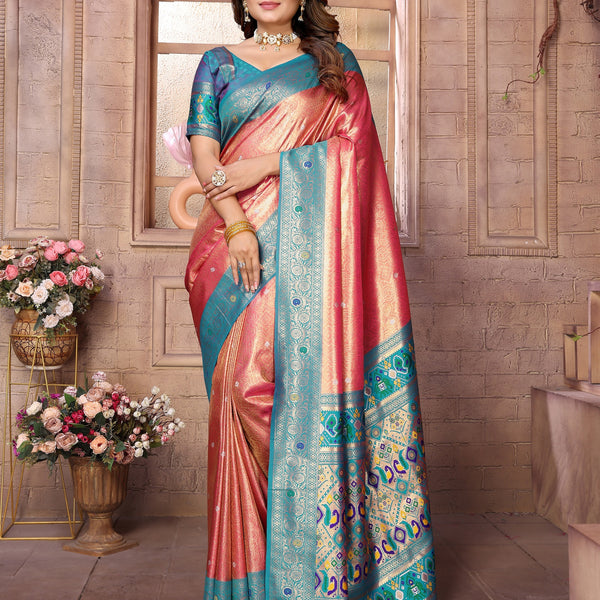 Vedant Vastram Tissue Silk Paithani Silk Saree - Peach - Distacart