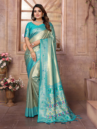 Vedant Vastram Tissue Silk Paithani Silk Saree - Rama - Distacart