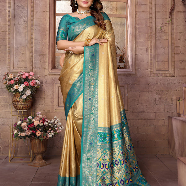 Vedant Vastram Tissue Silk Paithani Silk Saree - Yellow - Distacart