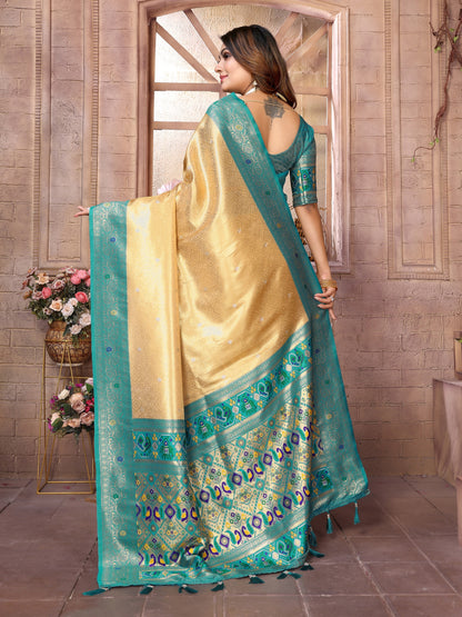 Vedant Vastram Tissue Silk Paithani Silk Saree - Yellow - Distacart