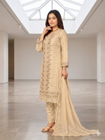 Thumbnail for Teeya Creation Womens New Trendy Silk With Heavy Embroiedery With Sequence Work Beige Kurta Set - Dista