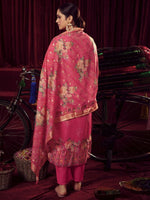 Thumbnail for Aastha Fashion Women's Magenta Organza Jacquard Woven Kurta with Trouser & Dupatta - Distacart