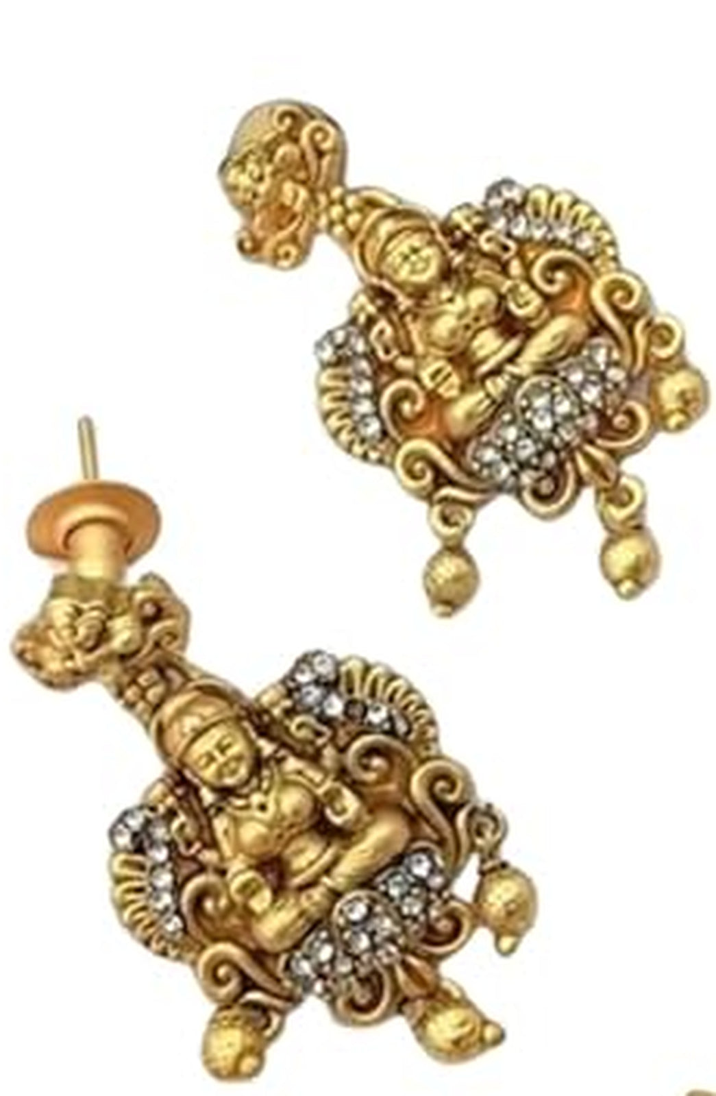 Jewel City Ornate Gold-Plated Laxmi Temple Jewelry Set - Antique-Finish Necklace and Earrings