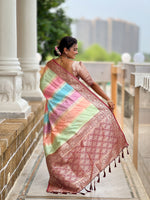 Thumbnail for Vedant Vastram Soft Litchi Silk Fancy Jacquard Bollywood Saree - Maroon - Dista