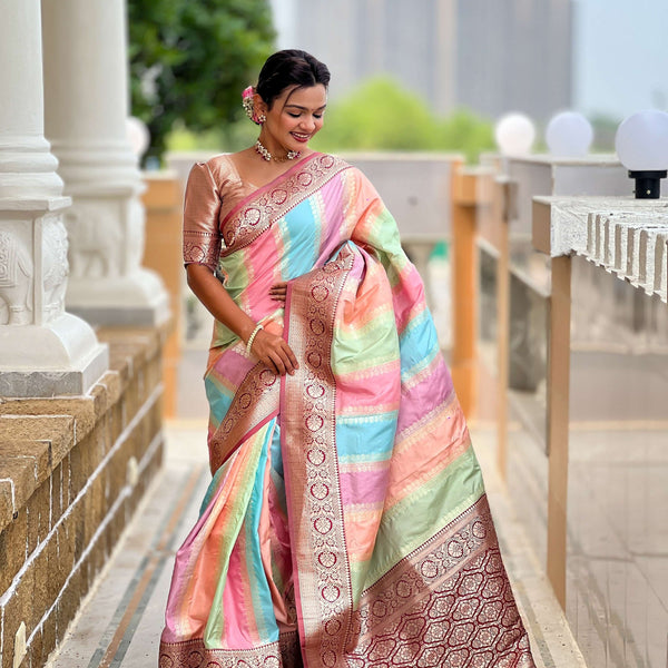 Vedant Vastram Soft Litchi Silk Fancy Jacquard Bollywood Saree - Maroon - Dista
