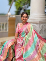Thumbnail for Vedant Vastram Soft Litchi Silk Fancy Jacquard Bollywood Saree - Pink - Dista