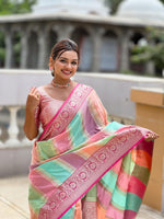 Thumbnail for Vedant Vastram Soft Litchi Silk Fancy Jacquard Bollywood Saree - Pink - Dista