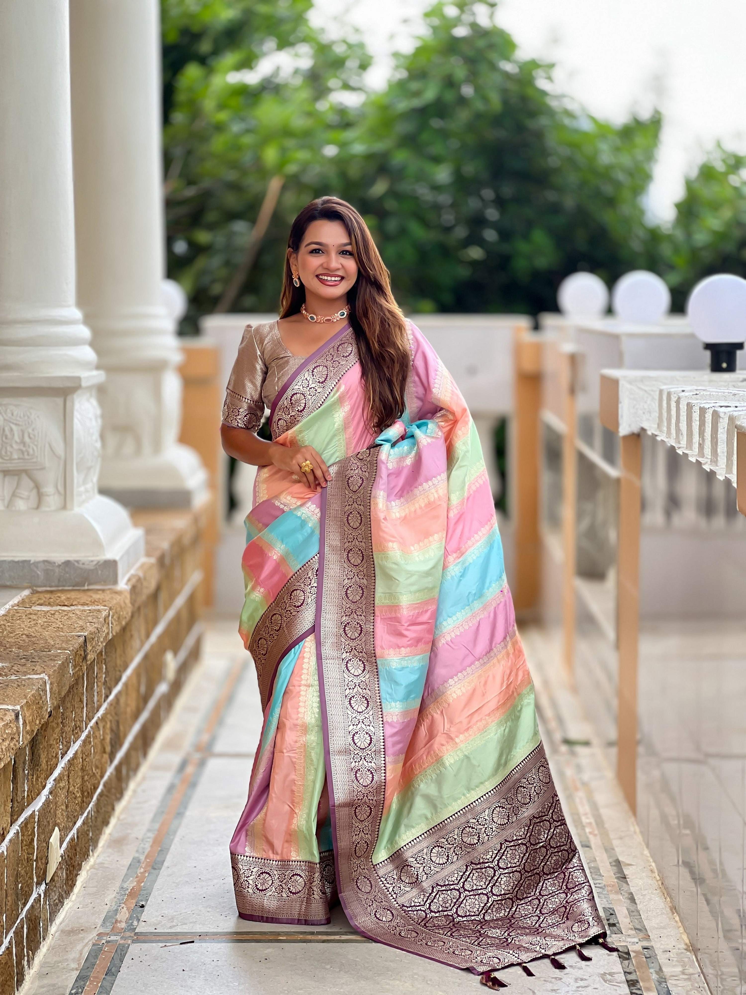 Vedant Vastram Soft Litchi Silk Fancy Jacquard Bollywood Saree - Wine - Dista